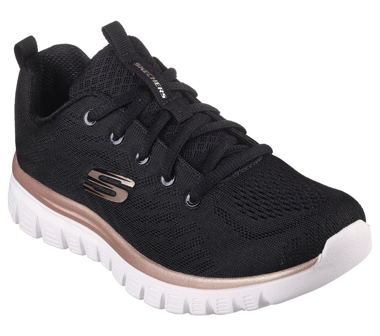 SKECHERS PRETA COM DOURADO